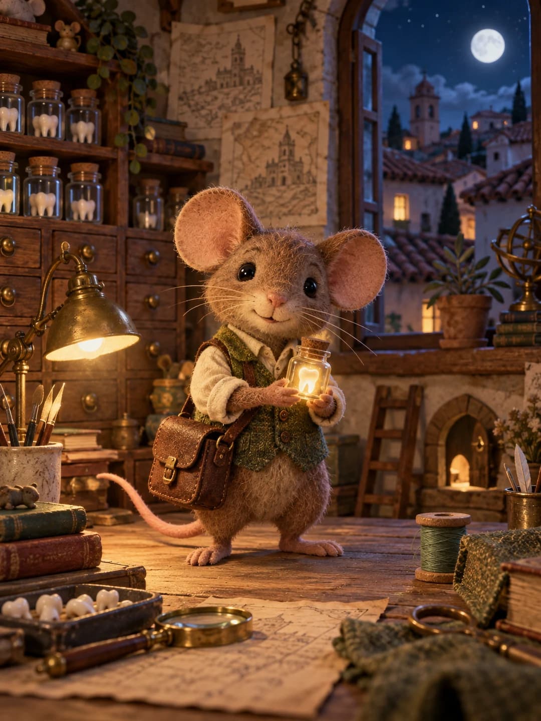 Ratón Pérez in his cozy miniature workshop